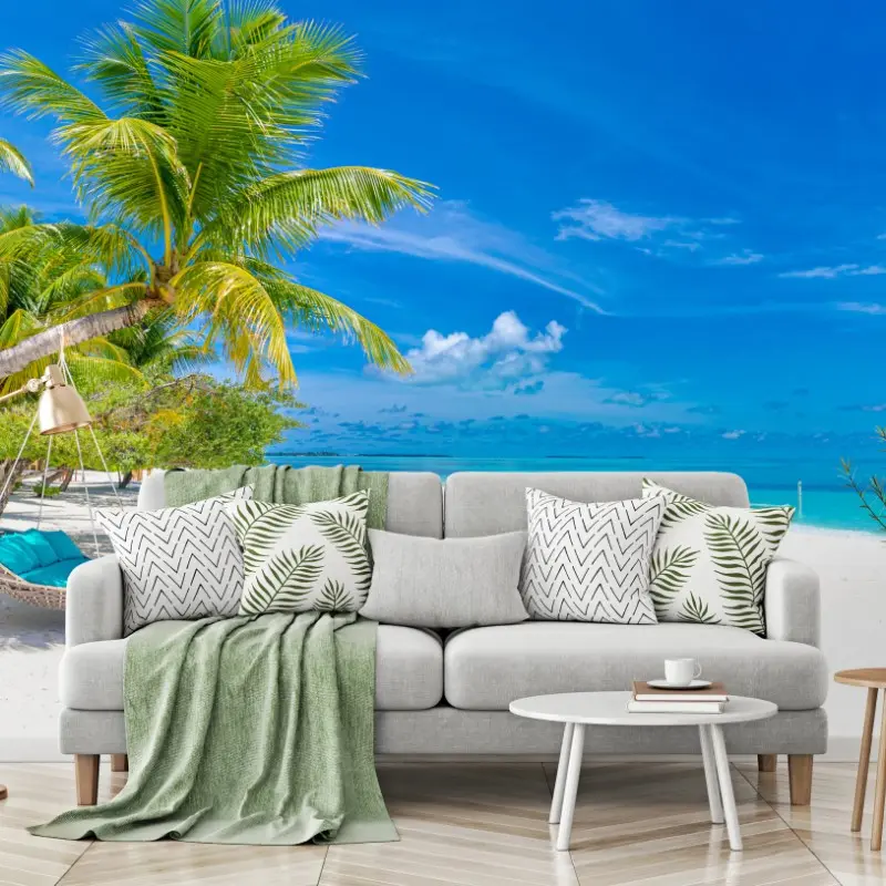 Wall mural tropical beach hammock on white sand