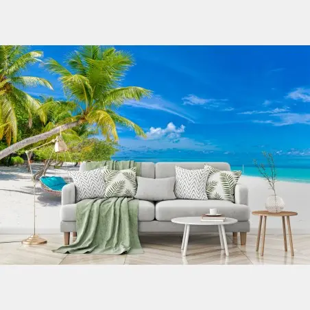 Wall mural tropical beach hammock on white sand • Wallissimo®