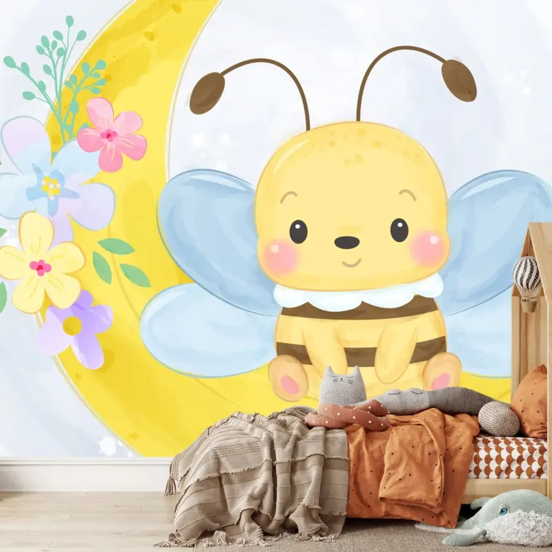 Wall mural sleepy moon bee nursery art • Wallissimo®