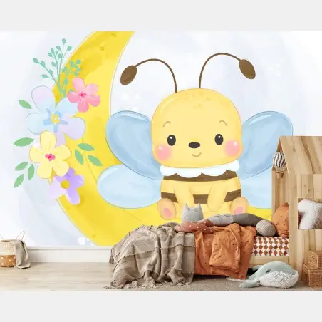 Wall mural sleepy moon bee nursery art • Wallissimo®