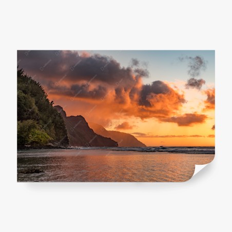 Wall mural golden coastal sunset over dramatic cliffs • Wallissimo®