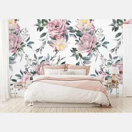 Wall mural watercolor pastel rose floral pattern • Wallissimo®