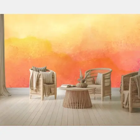 Wall mural warm watercolor abstract landscape • Wallissimo®