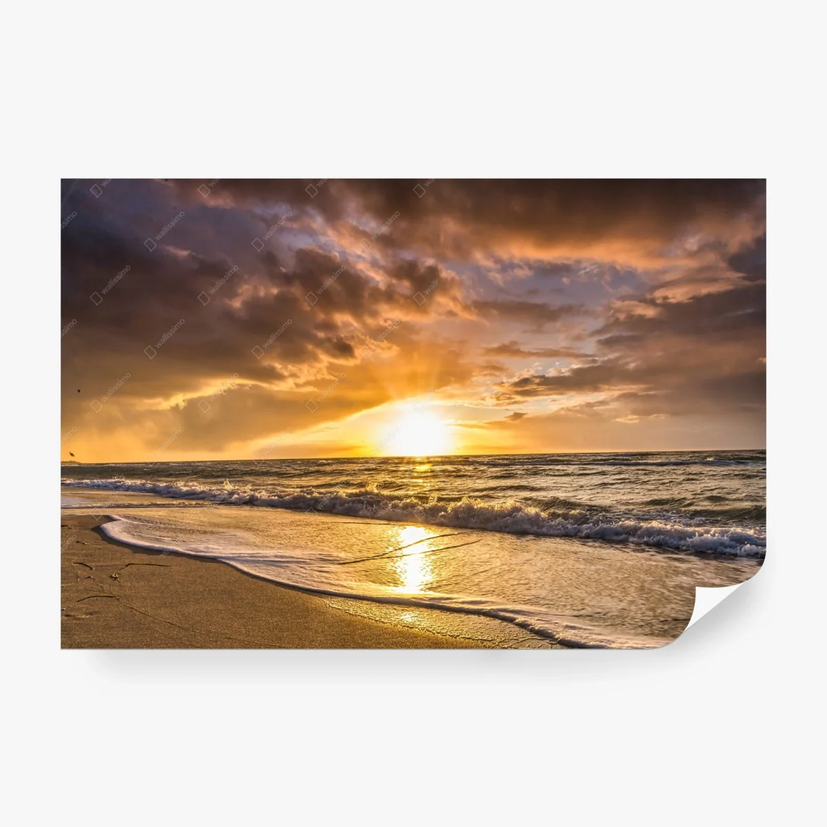 Wall mural golden sunset over ocean shore • Wallissimo® Wall mural golden sunset over ocean shore • Wallissimo®