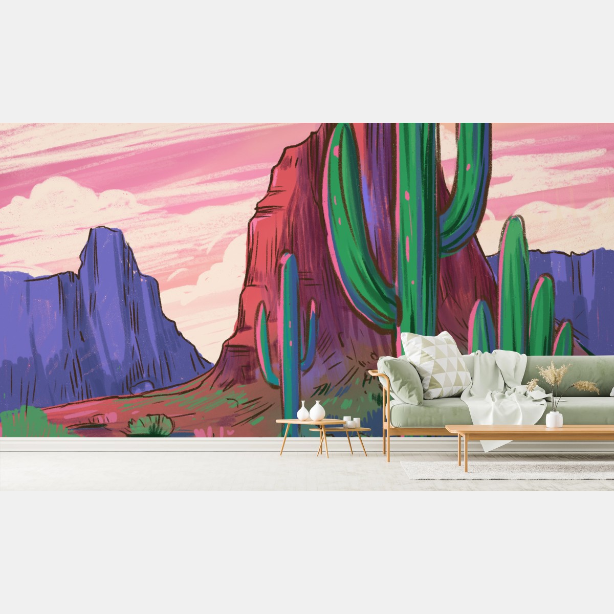 Wall mural Arizona desert with cacti • Wallissimo®