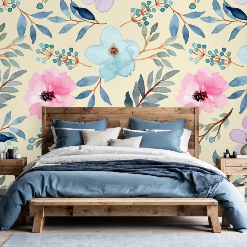 Wall mural soft watercolor floral pattern