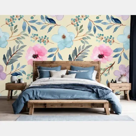 Wall mural soft watercolor floral pattern • Wallissimo®