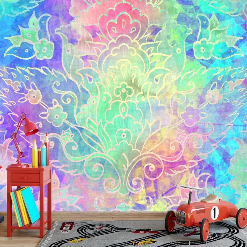 Wall mural pastel boho floral mandala pattern