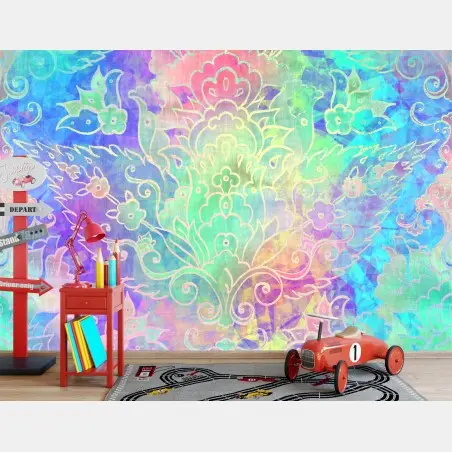 Wall mural pastel boho floral mandala pattern • Wallissimo®