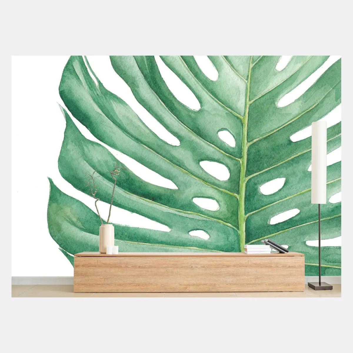 Wall mural tropical monstera watercolor leaf • Wallissimo®