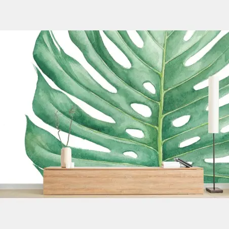 Wall mural tropical monstera watercolor leaf • Wallissimo®