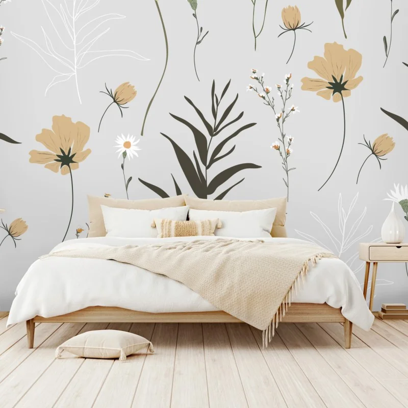 Wall mural delicate pastel wildflower pattern