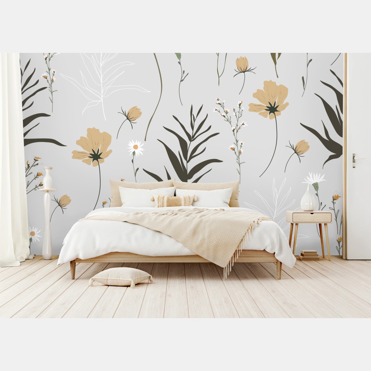 Wall mural delicate pastel wildflower pattern • Wallissimo®