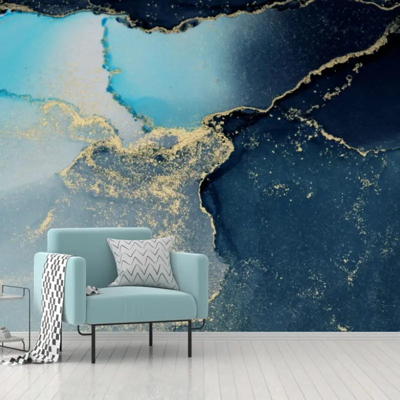 Wall mural turquoise marble abstract with gold veins