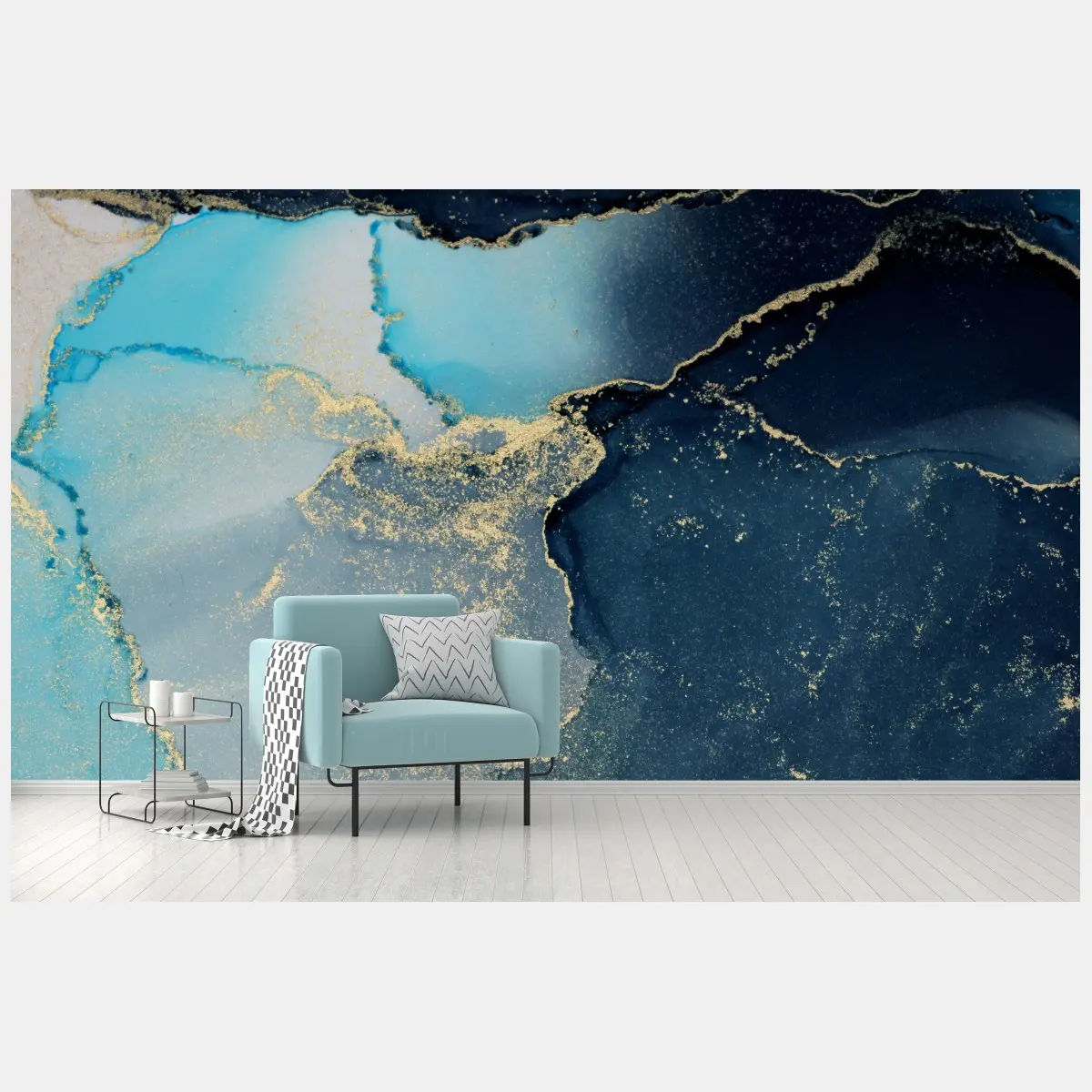 Wall mural turquoise marble abstract with gold veins • Wallissimo®