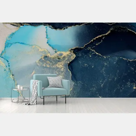 Wall mural turquoise marble abstract with gold veins • Wallissimo®