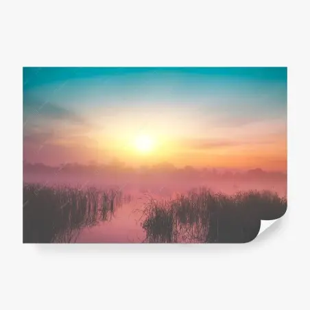 Wall mural misty sunrise over tranquil lake • Wallissimo®