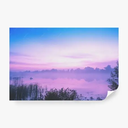 Wall mural misty sunrise over the lake • Wallissimo®