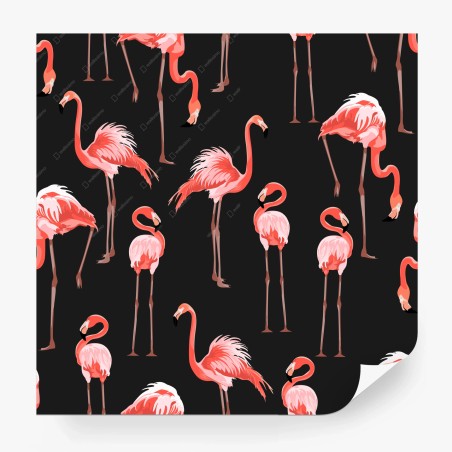 Wall mural pink flamingo pattern on black • Wallissimo®