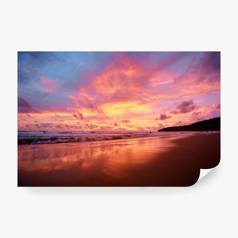 Wall mural sunset reflections on ocean beach