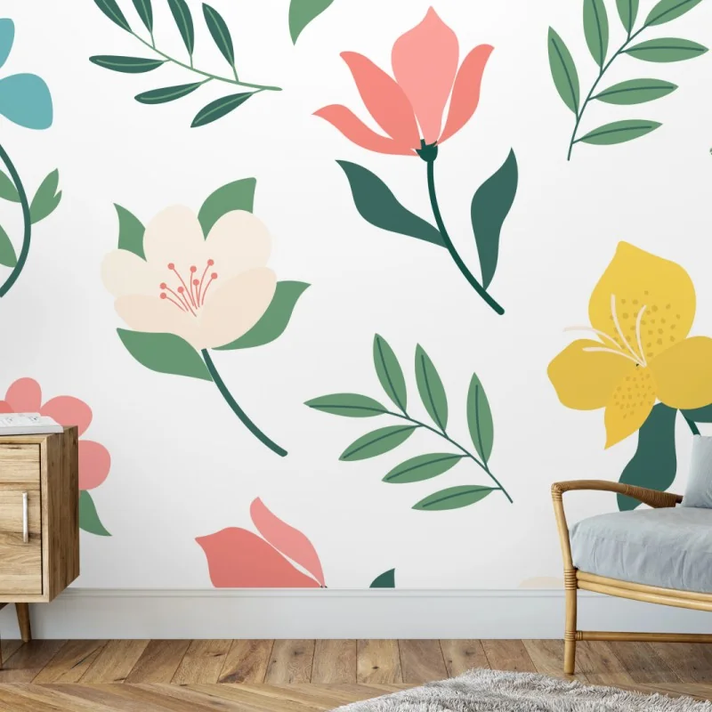 Wall mural soft pastel floral pattern • Wallissimo®