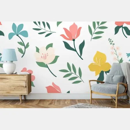 Wall mural soft pastel floral pattern • Wallissimo®