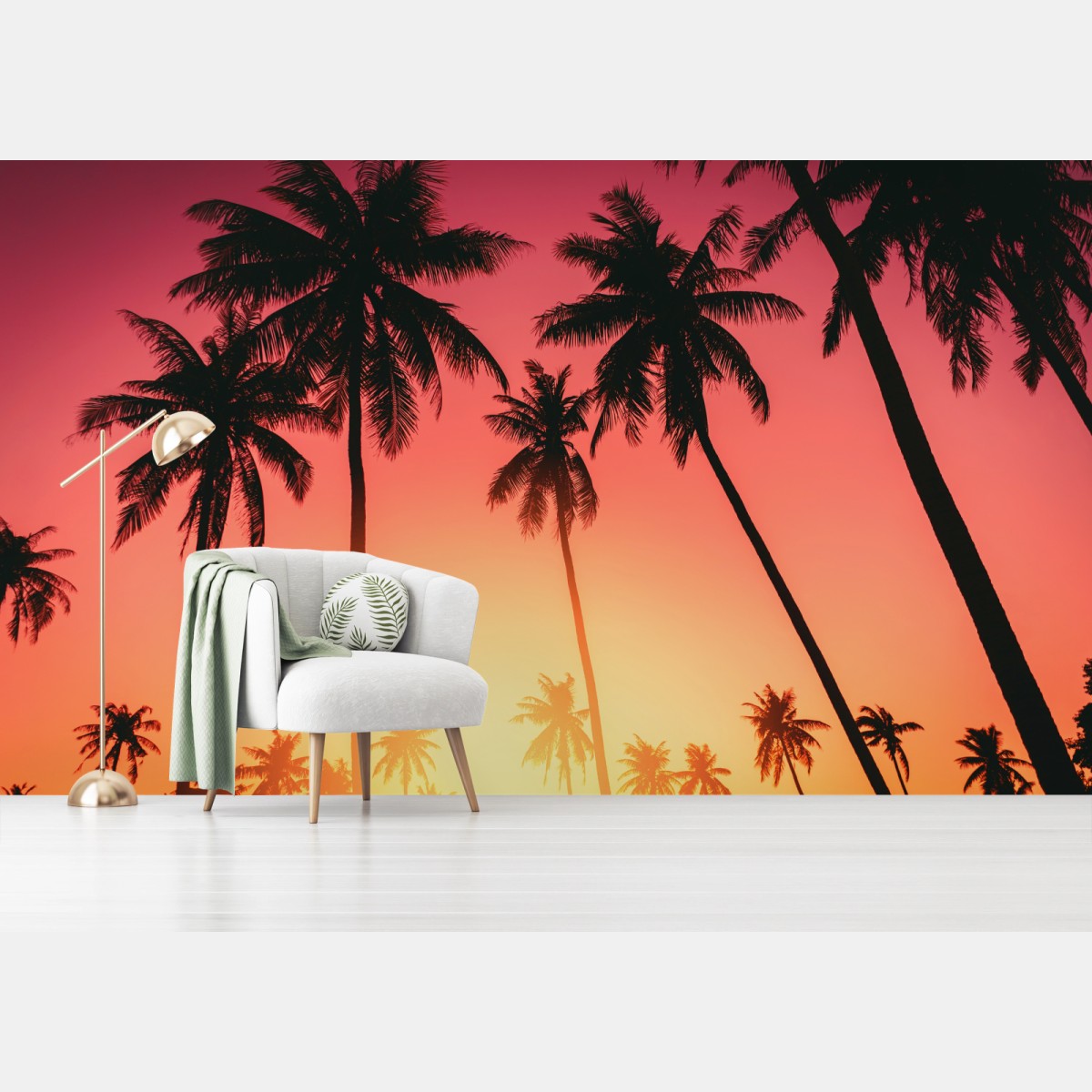 Wall mural tropical sunset palms silhouette • Wallissimo®