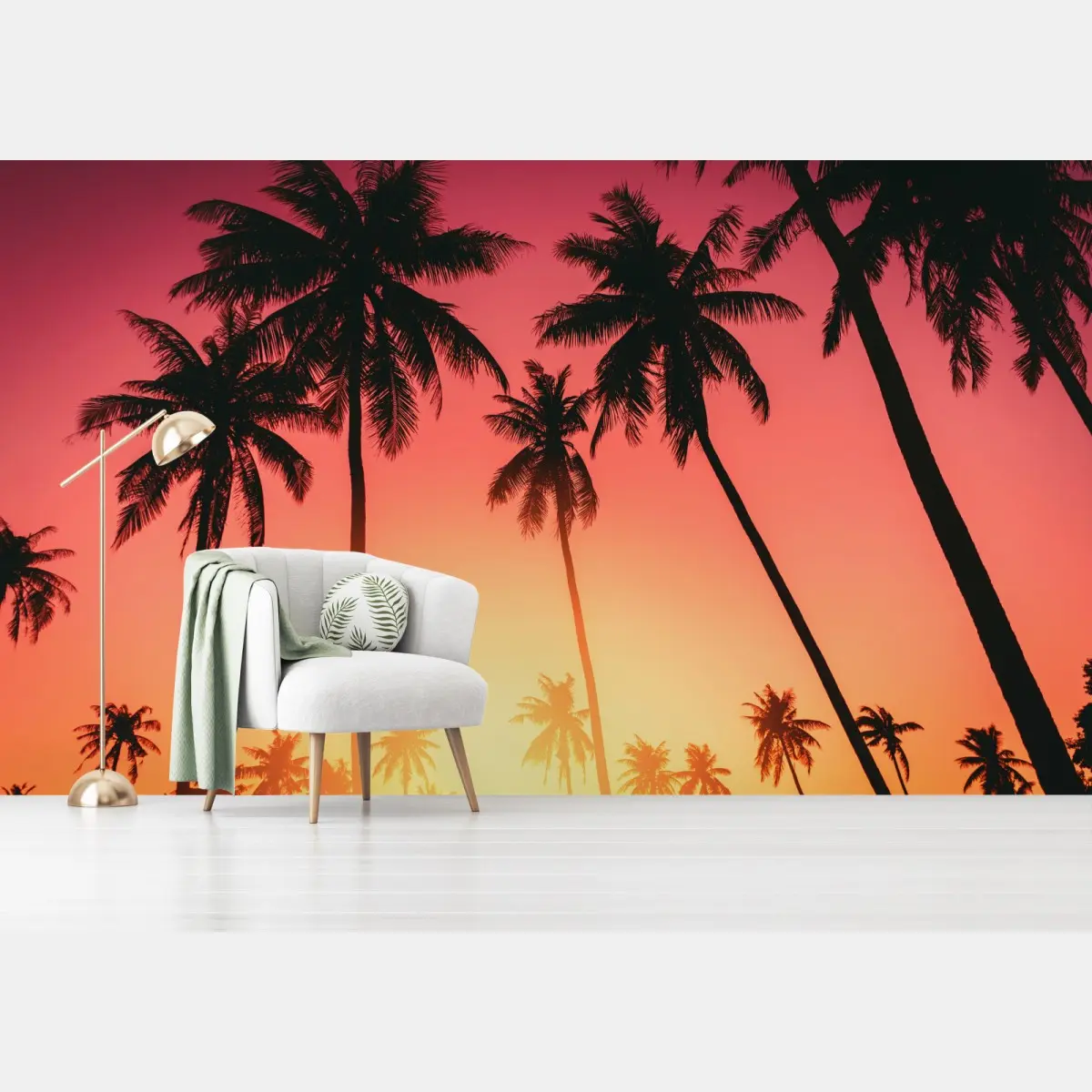 Wall mural tropical sunset palms silhouette • Wallissimo®