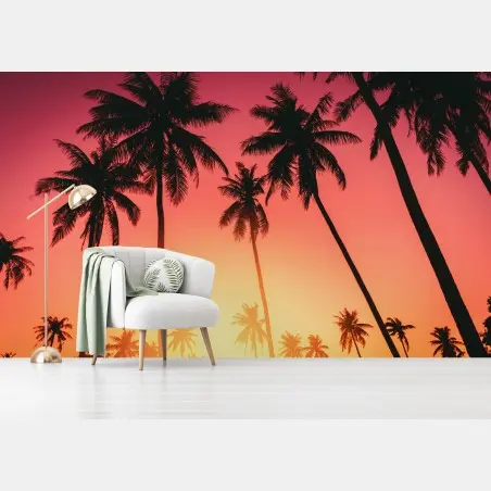 Wall mural tropical sunset palms silhouette • Wallissimo®
