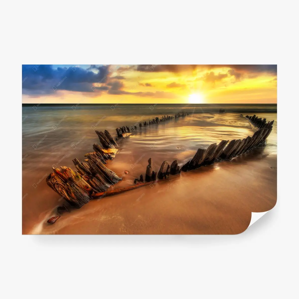 Wall mural sunset shipwreck at Rossbeigh beach • Wallissimo®