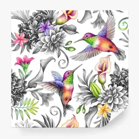 Wall mural vibrant hummingbird tropical floral pattern • Wallissimo®