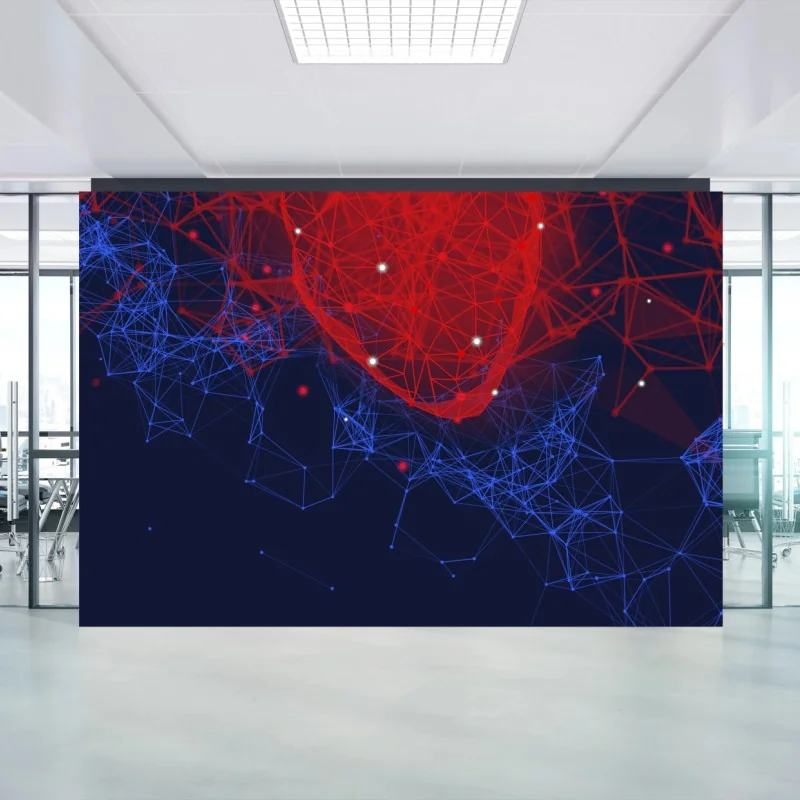 Wall mural red geometric heart network