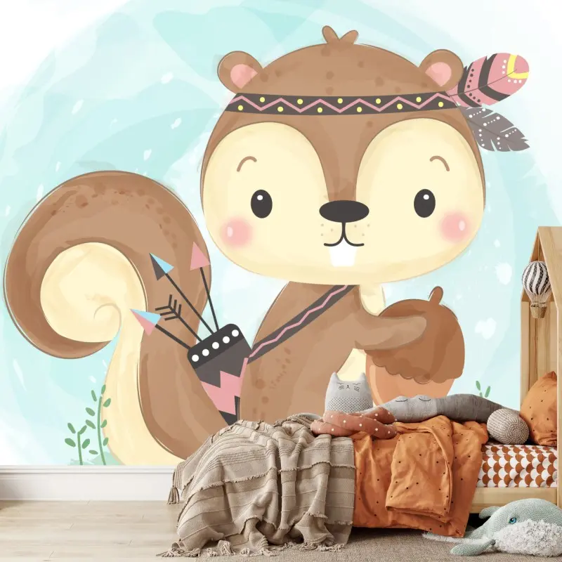 Wall mural woodland squirrel with acorn