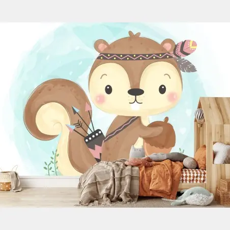Wall mural woodland squirrel with acorn • Wallissimo®