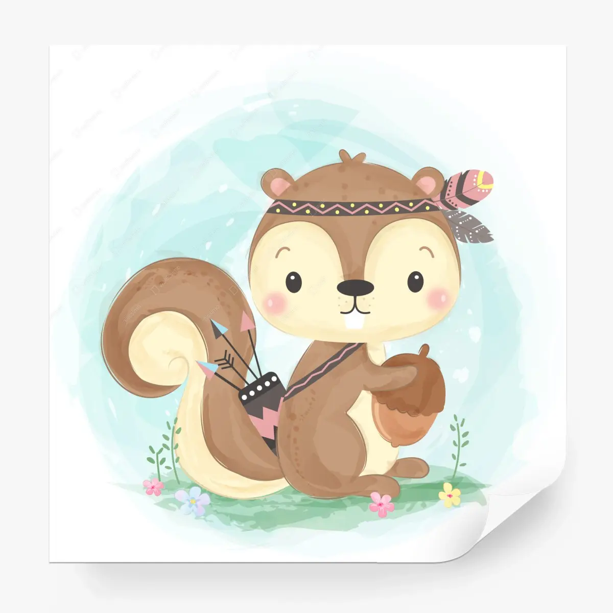Wall mural woodland squirrel with acorn • Wallissimo®
