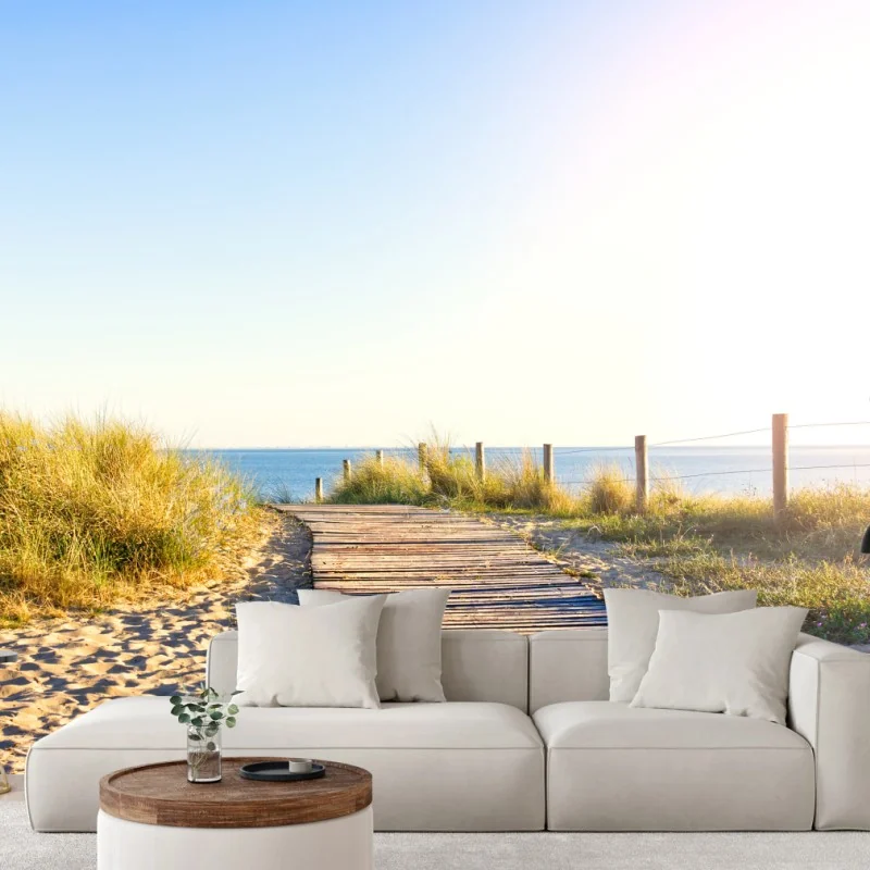 Wall mural sunlit boardwalk to the sea