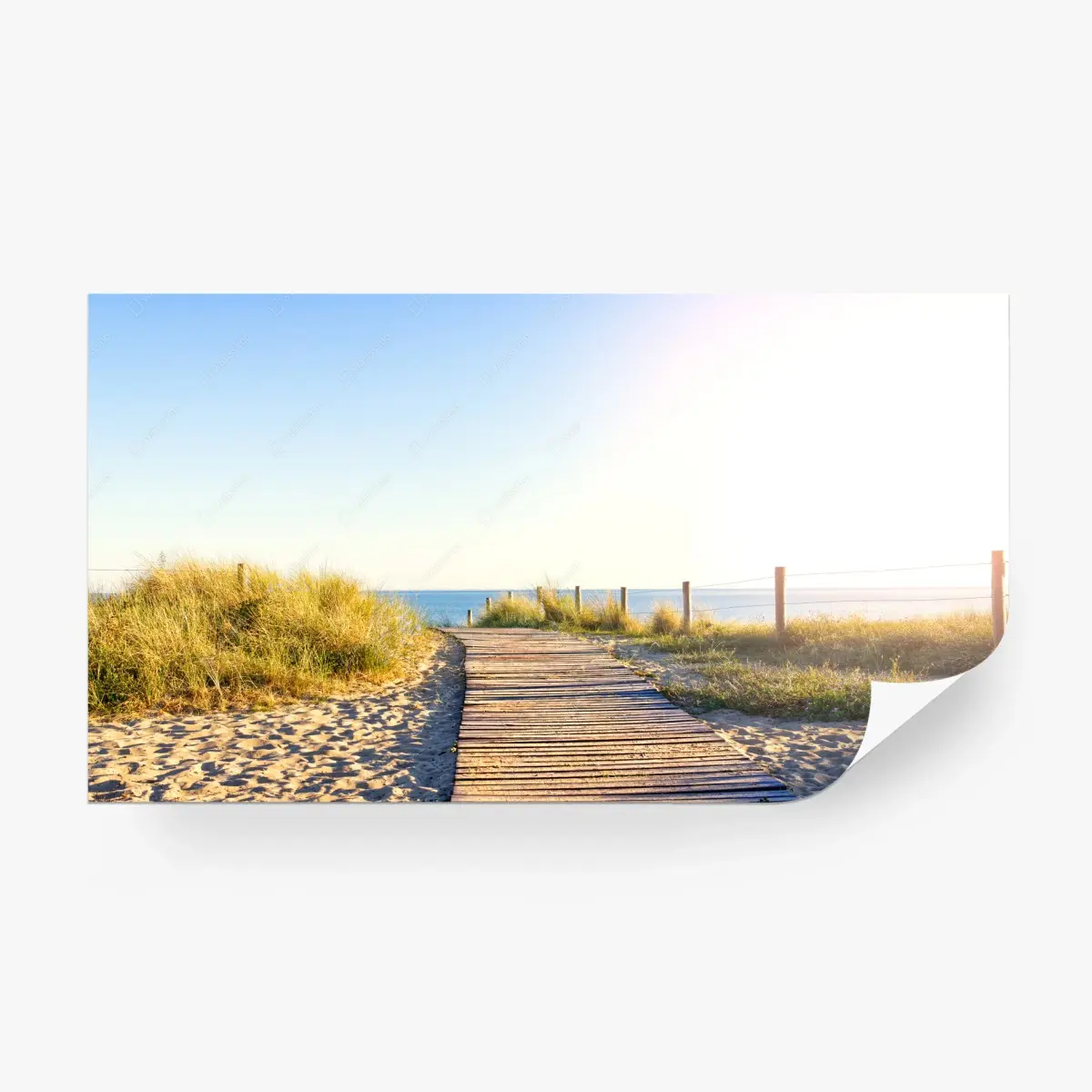 Wall mural sunlit boardwalk to the sea • Wallissimo® Wall mural sunlit boardwalk to the sea • Wallissimo®
