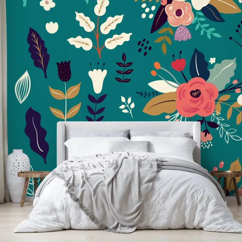 Wall mural turquoise floral bouquet