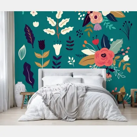 Wall mural turquoise floral bouquet • Wallissimo®