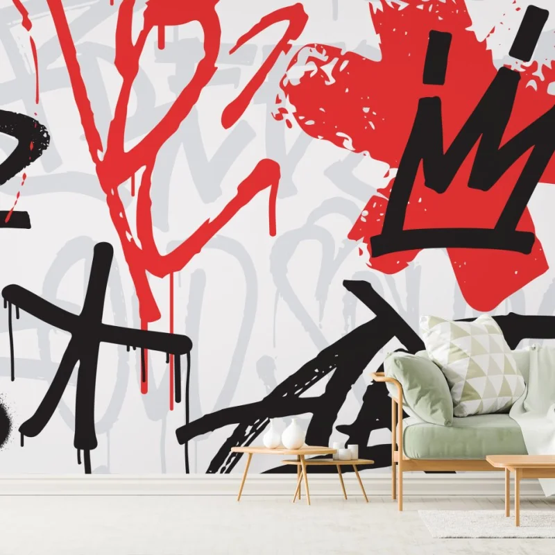 Wall mural bold red graffiti crown mural