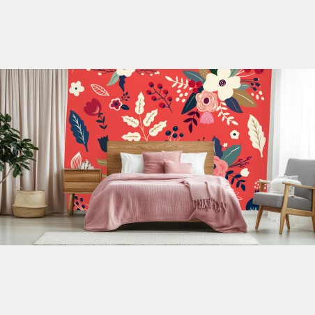 Wall mural coral floral bouquet pattern • Wallissimo®