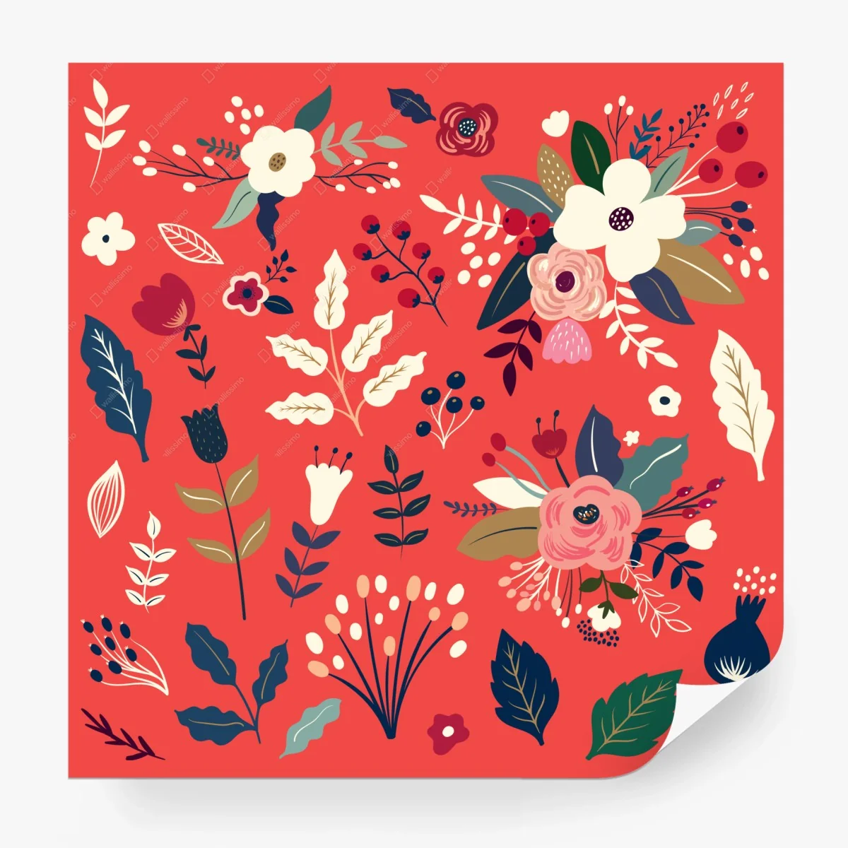 Wall mural coral floral bouquet pattern • Wallissimo® Wall mural coral floral bouquet pattern • Wallissimo®