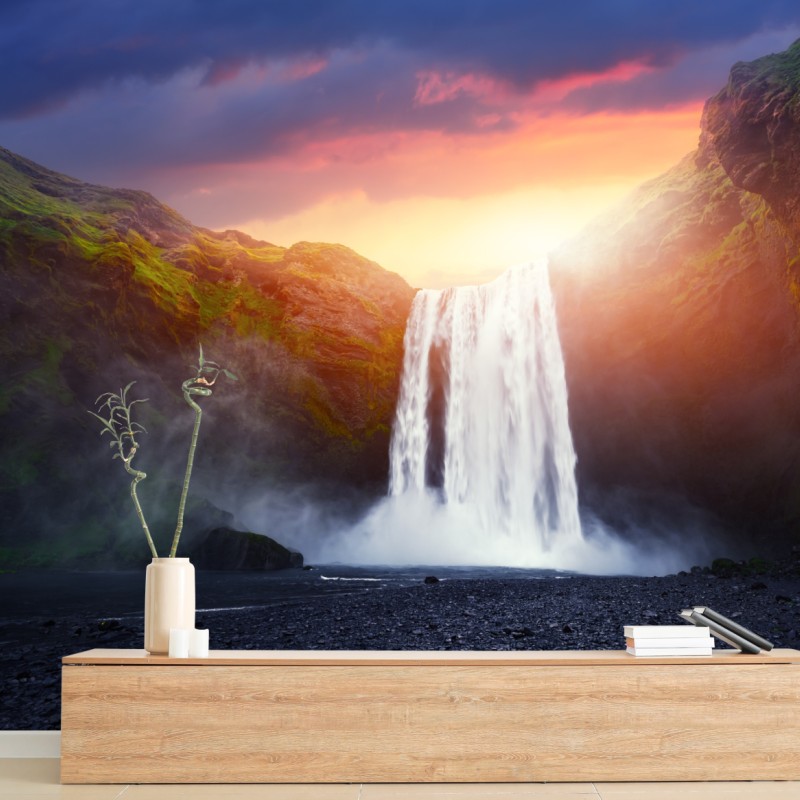 Wall mural sunset waterfall landscape