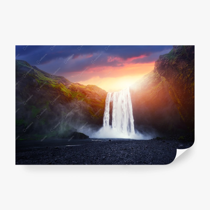 Wall mural sunset waterfall landscape