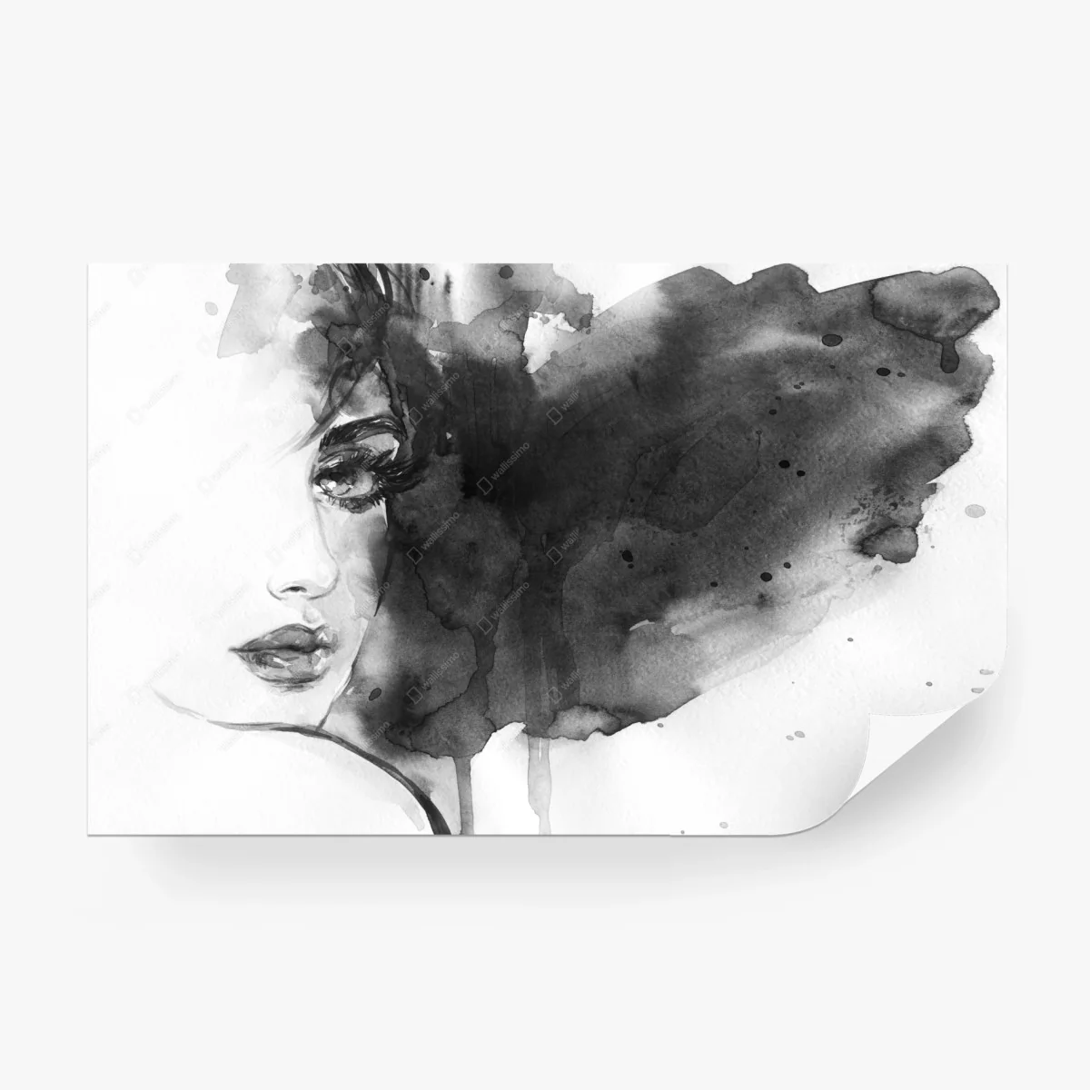 Wall mural elegant monochrome watercolor portrait • Wallissimo® Wall mural elegant monochrome watercolor portrait • Wallissimo®