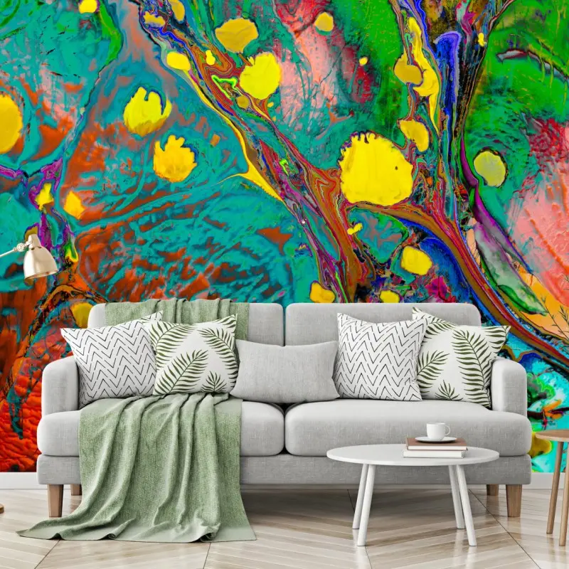 Wall mural vibrant turquoise marbling abstract art
