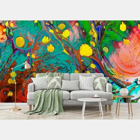 Wall mural vibrant turquoise marbling abstract art • Wallissimo®
