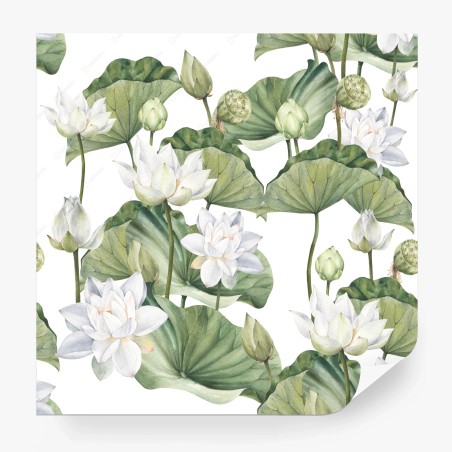 Wall mural white lotus watercolor botanical pattern • Wallissimo®