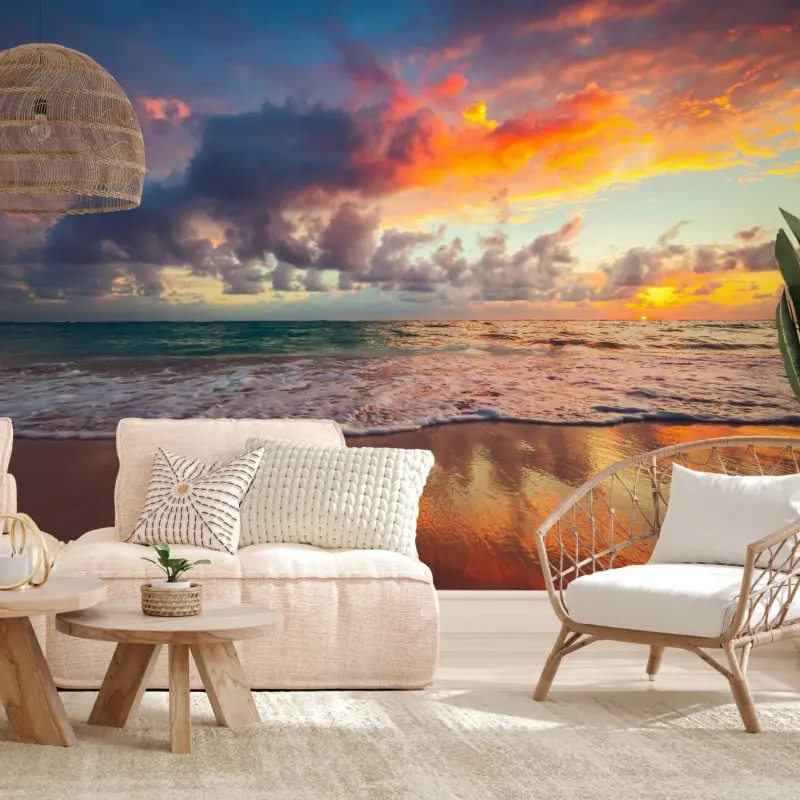 Wall mural tropical sunrise over tranquil beach