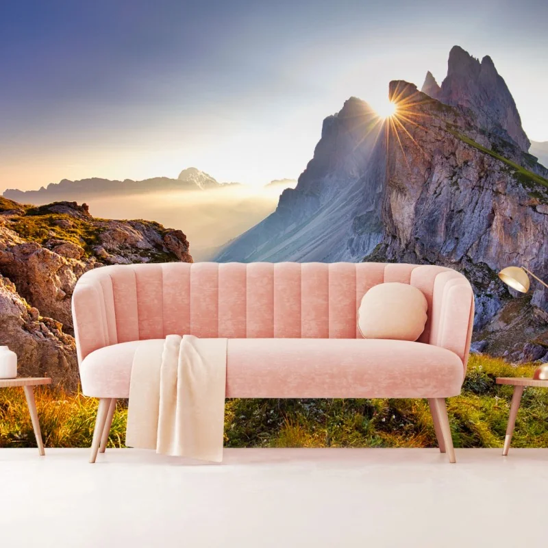 Wall mural sunrise over Seceda, Dolomites